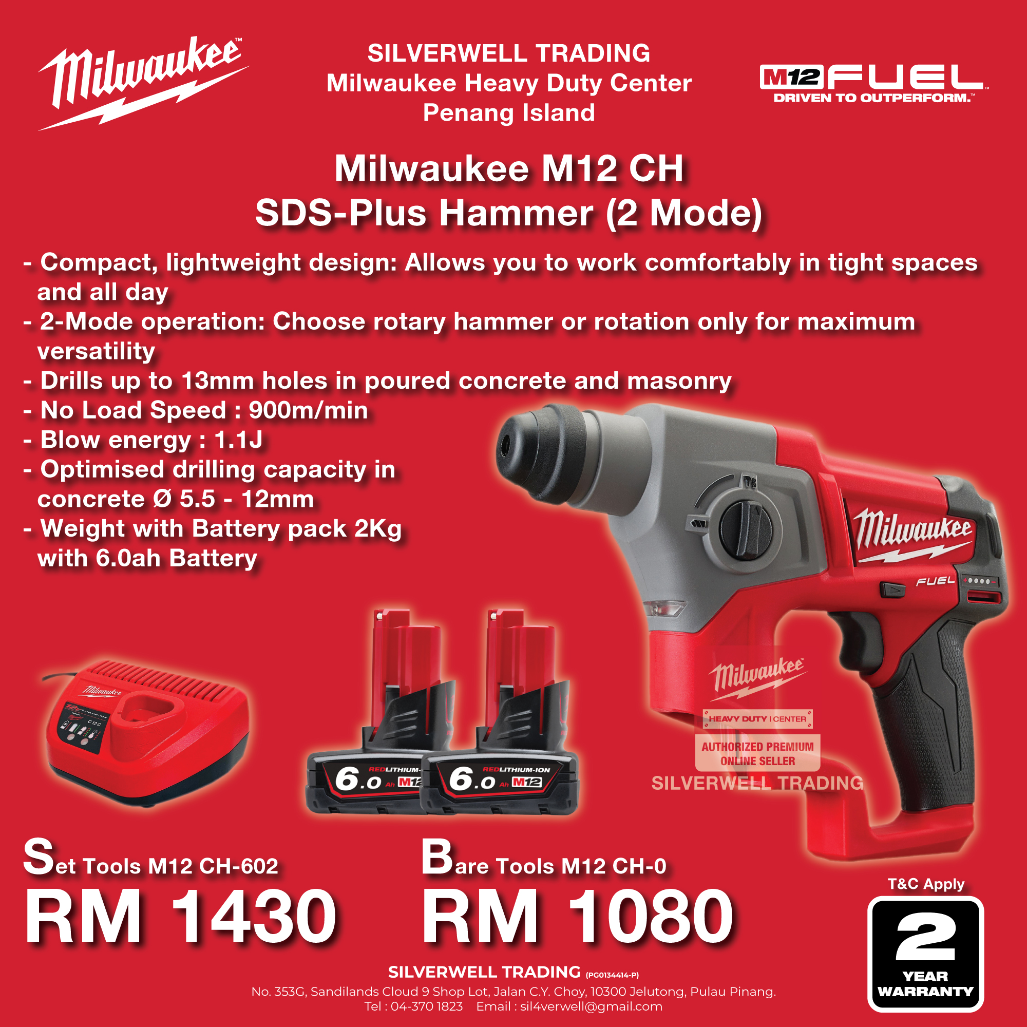 Milwaukee M12 Fuel SDS-Plus Hammer (M12 