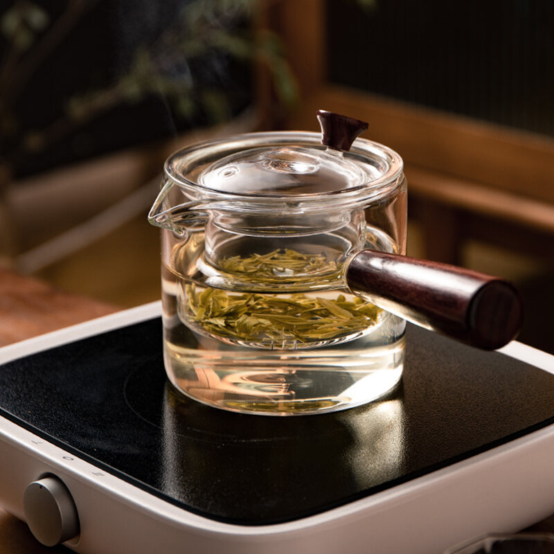 Gambar Glass Teapot Side Handle Tea Boiler Tea Separation Office High Temperature Resistant Teapot Filter Tea Brewer