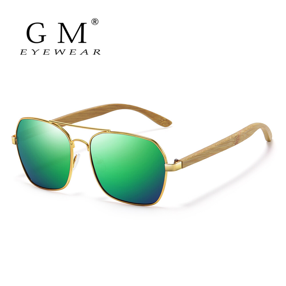 G M Men's and women's Polarized sunglasses, hand-made, natural bamboo, metal square Green UV400 D2234 ราคา 251 บาท*ส่งฟรี
