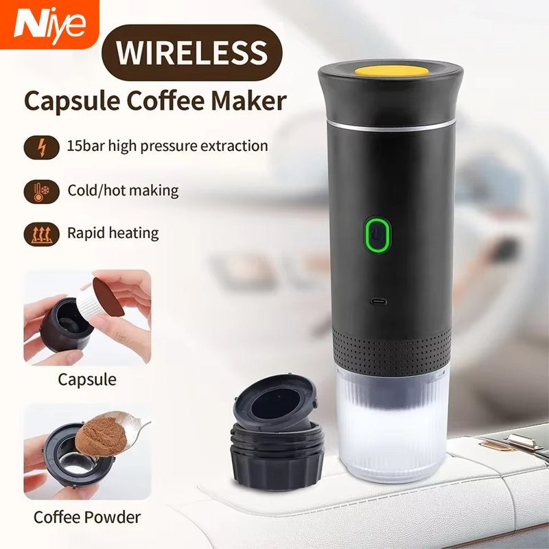 Niye Máy pha cà phê Espresso Máy pha cà phê di động không dây cho xe hơi cắm trại Máy pha cà phê viên nang 3 trong 1 quà tặng Máy pha cà phê du lịch