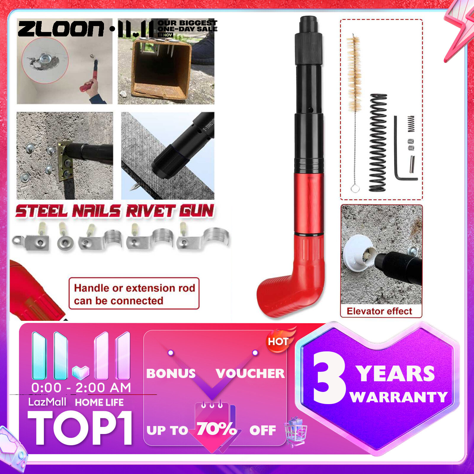 Zloon đinh tán đinh bằng thép mini 7.3mm thiết bị cắt rãnh dây neo tường máy đinh tán tự lắp đặt trang trí gia đình dụng cụ tiết kiệm sức lao động