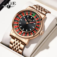 LIGE Fashion Men Watch Luxury Creative Roulette Game Dial Design Leather Casual  Waterproof Watches for Men Quartz Watch Gifts+Box