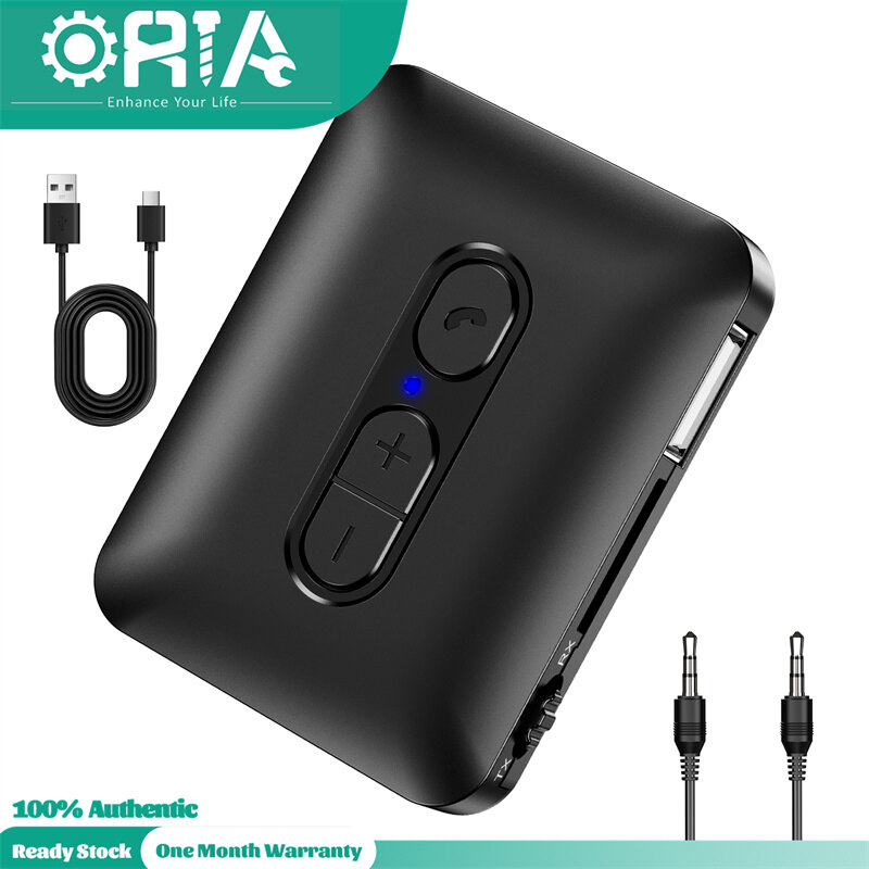 ORIA Bluetooth 5.4 Transmitter Receiver 2-in-1 Mini Portable Wireless 3.5mm Jack AUX Adapter Bluetooth Audio Adapter for TV/PC/Headphones/Car Home Stereo Support TF Card ราคา 207 บาท*ส่งฟรี