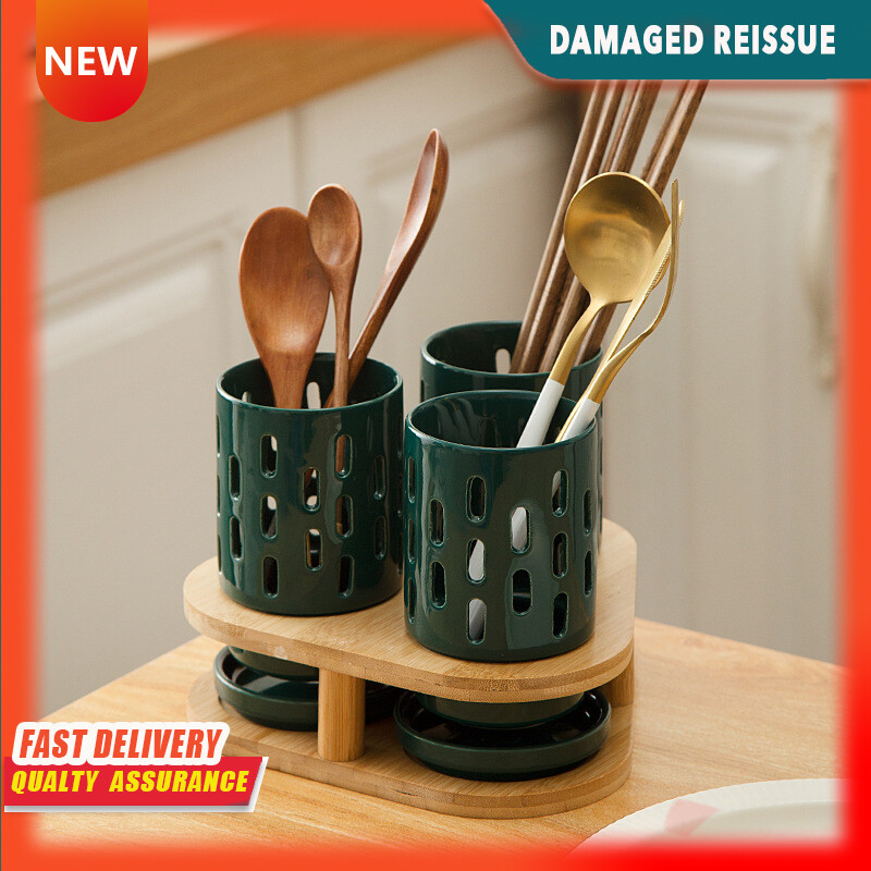 Gambar Chopsticks Basket Tube Cage Rack Kitchen Supplies Hollow Creative Drain Porcelain Bamboo Storage Box Tableware