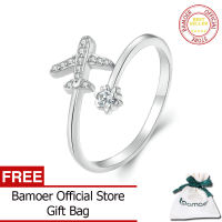 BAMOER Nhẫn Đeo Tay Hở Máy Bay Bay Bằng Bạc Ý 925 Thật Cho Nữ Nhẫn Điều Chỉnh Được Bằng Đá CZ Trong Suốt Trang Sức Tinh Xảo SCR623