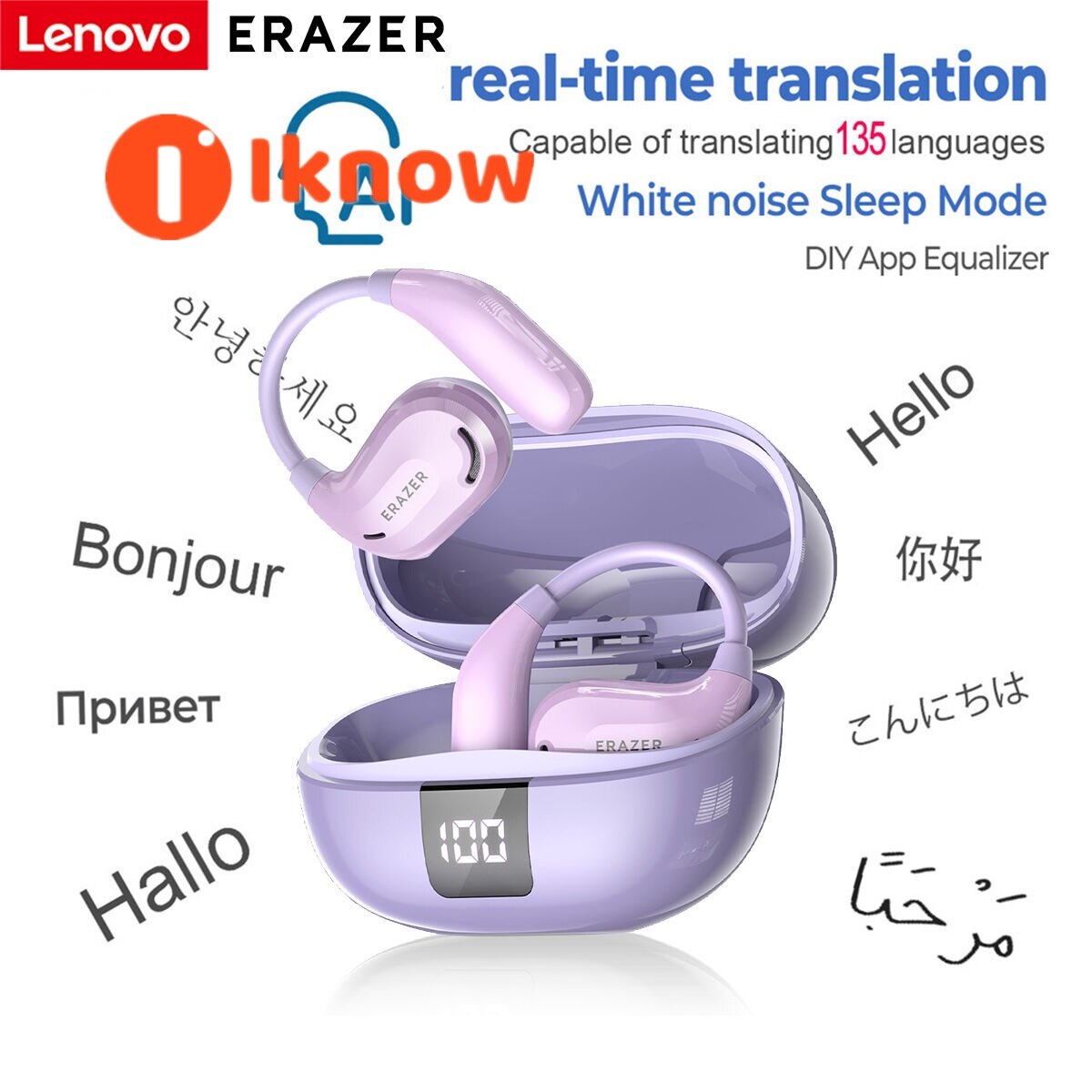 I know ERAZER XT66PRO Bluetooth Earphones ASMR Headsets DIY APP AI Translator Earbuds Wireless Headphones 13 Hours long life Display