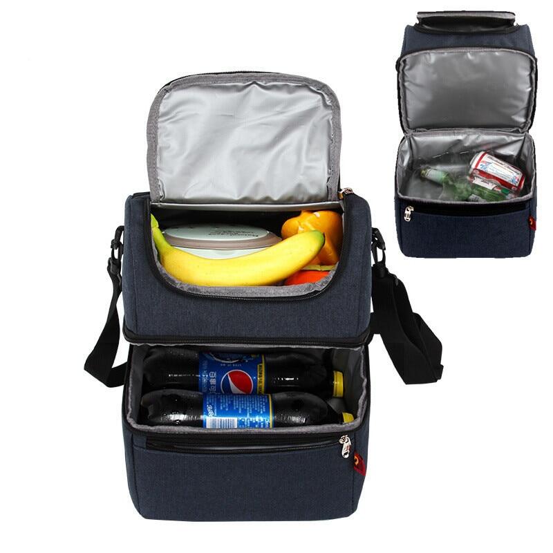 Gambar Double Layer Insulated Thermal Cooler Bag Picnic Food Drink Lunch Box Women Men Bento Fresh Keeping Container Accessories Case