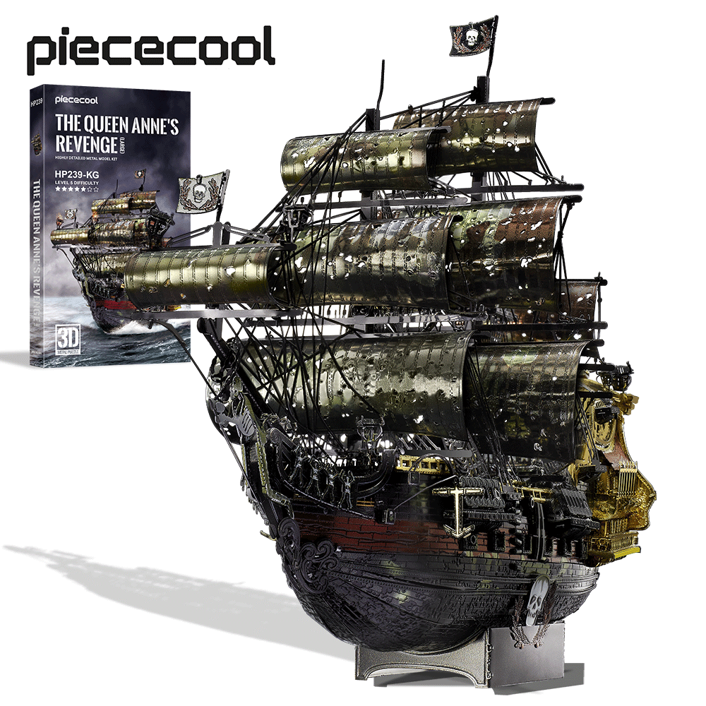 Piececool 3D Metal Puzzles The Queen Anne's Revenge Pirate Ship Jigsaw Toys High Quality DIY Model Building Kits Christmas Birthday Gifts for Teens