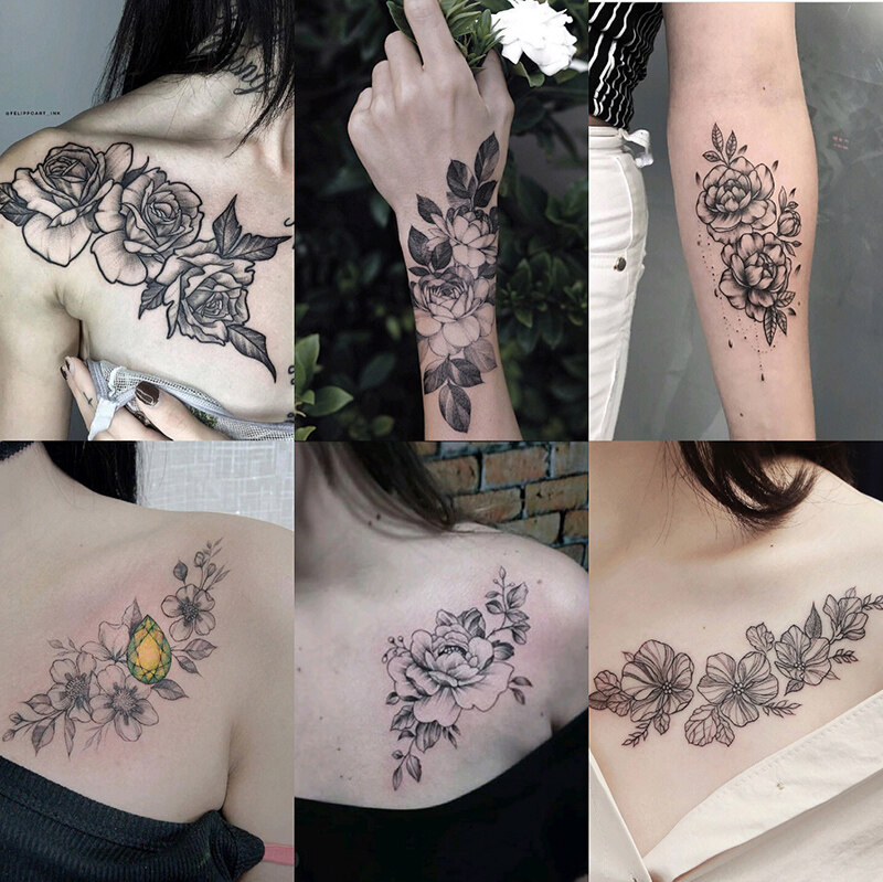 12 Sheets Fake Tattoo Flower Tattoo Stickers Arm Chest Temporary Tattoo  Waterproof | Lazada