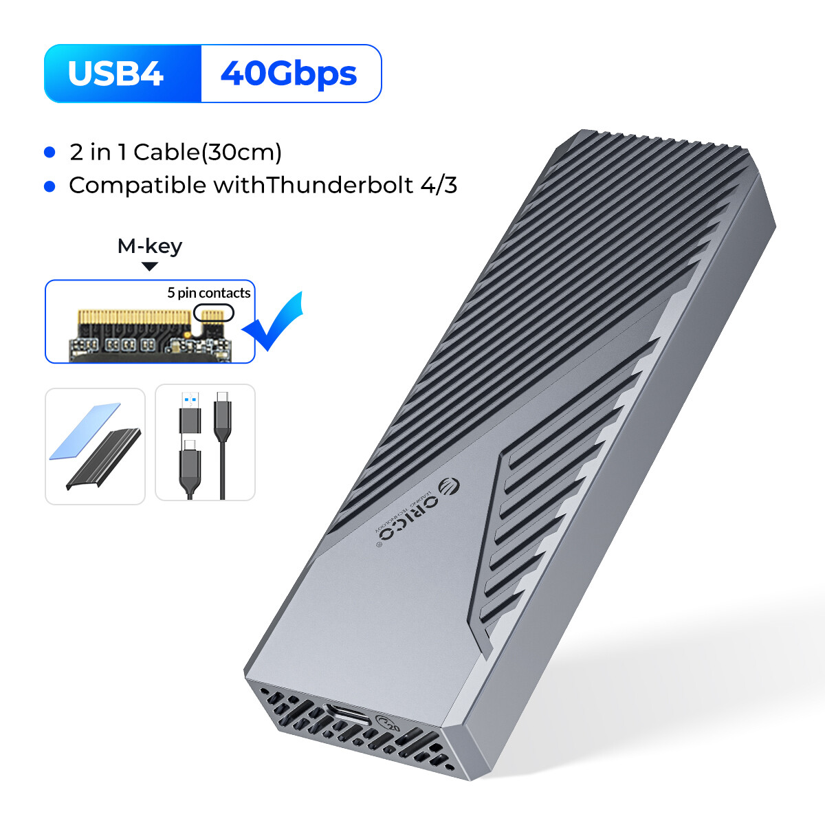 ORICO M.2 NVMe bao vây usb4 40Gbps với quạt tản nhiệt Max up TP 8TB SSD pcie4.0 tương thích Thunderb
