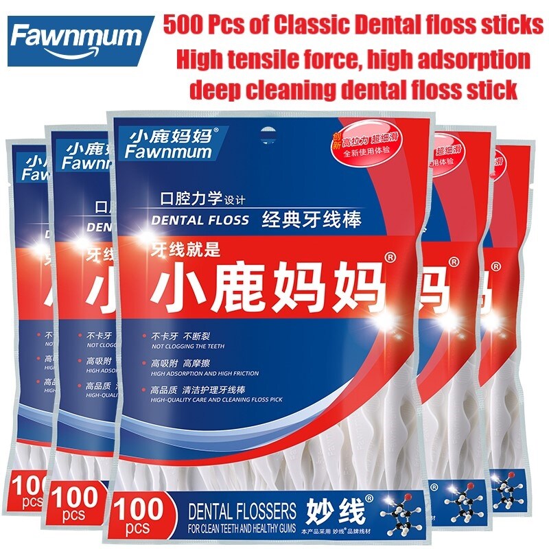 Gambar ?Ready? Fawnmum 5x100 Pcs Lot Disposable Dental Flosser Toothpick Floss Pick Teeth Stick Interdental Brush Oral Gums Teeth Cleaning Care