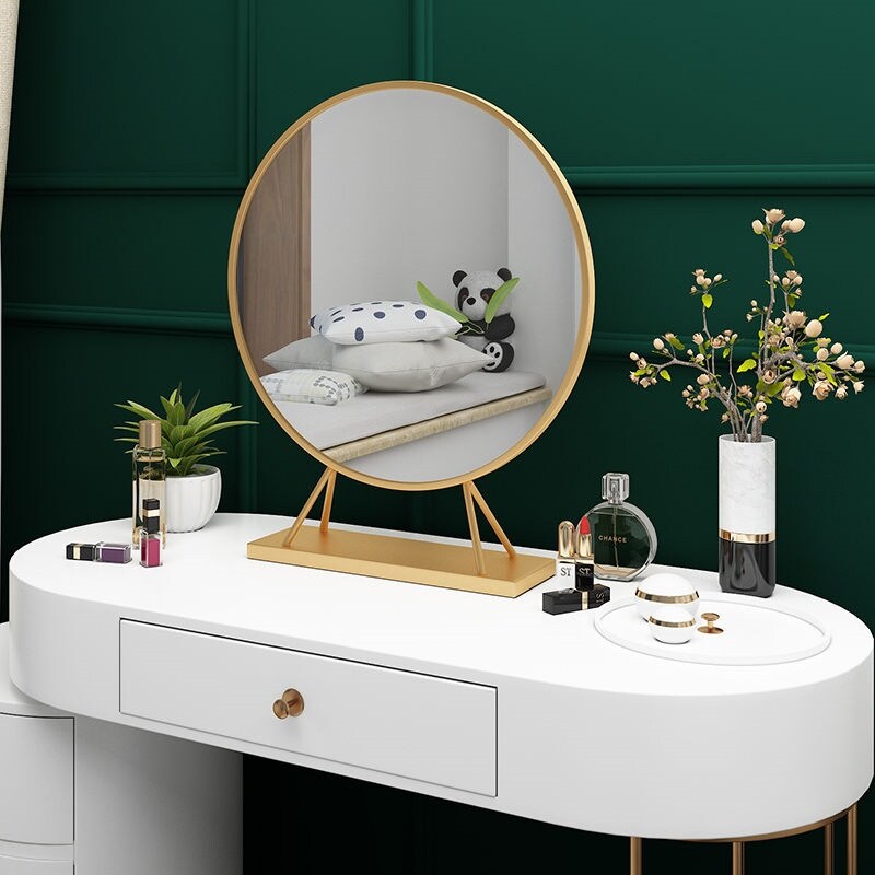 Gambar Desktop desktop dressing table makeup mirror with lamp home bedroom makeup mirror Nordic net red large fill light mirror