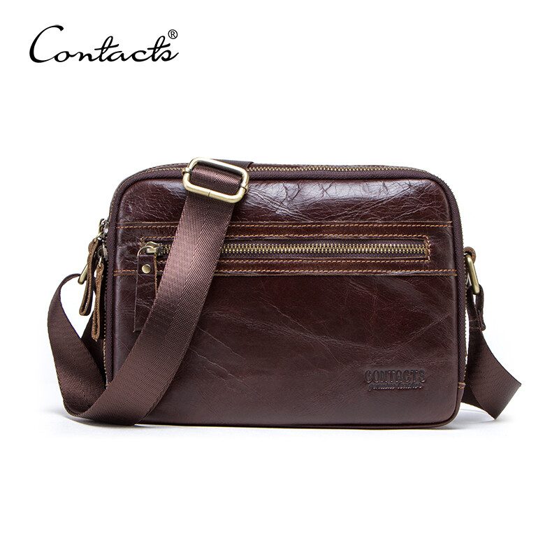 Túi Da Thật CONTACT'S Cho Nam, Túi Đeo Chéo Đựng Thẻ Tín Dụng, Có Ngăn Đựng Tiền Xu Và Thẻ Tín Dụng