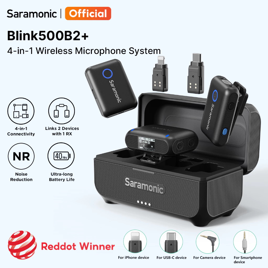 Saramonic Blink500B2+ Wireless Lavalier Microphone 4-in-1 Wireless Microphone Remote Control Camera with Intelligent Noise Reduction System 40 Hours Battery Work iPhone Android Camera Computer TikTok Youtube Live Vlog Interview ราคา 3,384 บาท*ส่งฟรี