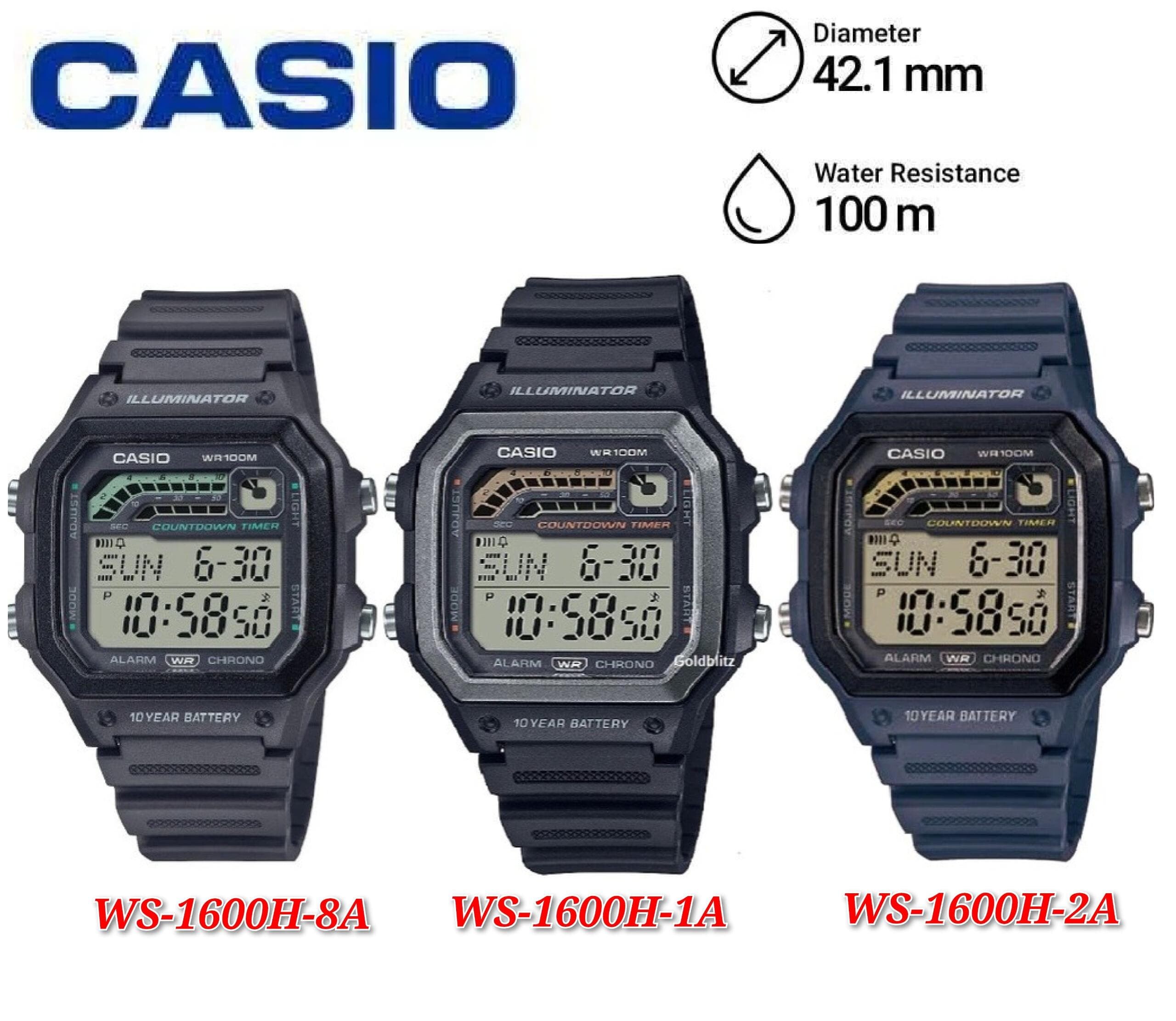 Casio Digital Resin Band Man Watch W-96H 50M Water Resistant Watch