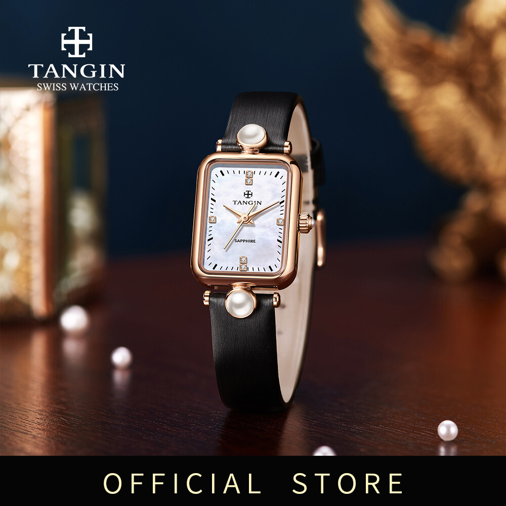 TANGIN【Swiss Made】Small Square Women's Wrist Watch Pearl Series Mini Ladies Watch Elegant Waterproof Stainless Steel Quartz Analog Watches for Women Warm Roes Gold Case Mother of pearl dial Fashion Leather Women Watch ราคา 7,161 บาท*ส่งฟรี