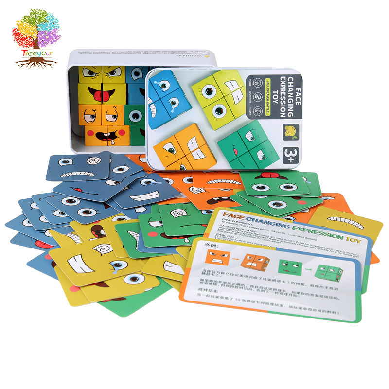 Treeyear khối ghép hình biểu cảm bằng gỗ khối lập phương ma thuật thay đổi khuôn mặt trò chơi ghép hình đồ chơi giáo dục montessori trí não rèn luyện tư duy logic