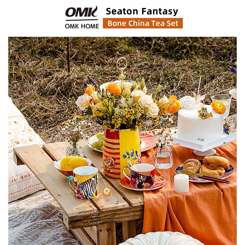 OMK Modern Fashion Design Bone China Tea Set Ceramic Teapot Coffee Cups & Saucers Gift Box ราคา 3,503 บาท*ส่งฟรี