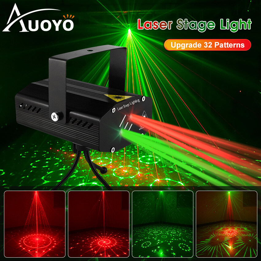 Auoyo RGB Laser Đèn sân khấu 32 Mô Hình Đảng đèn chiếu DJ Disco Âm Thanh Kích Hoạt đèn nhấp nháy RGB