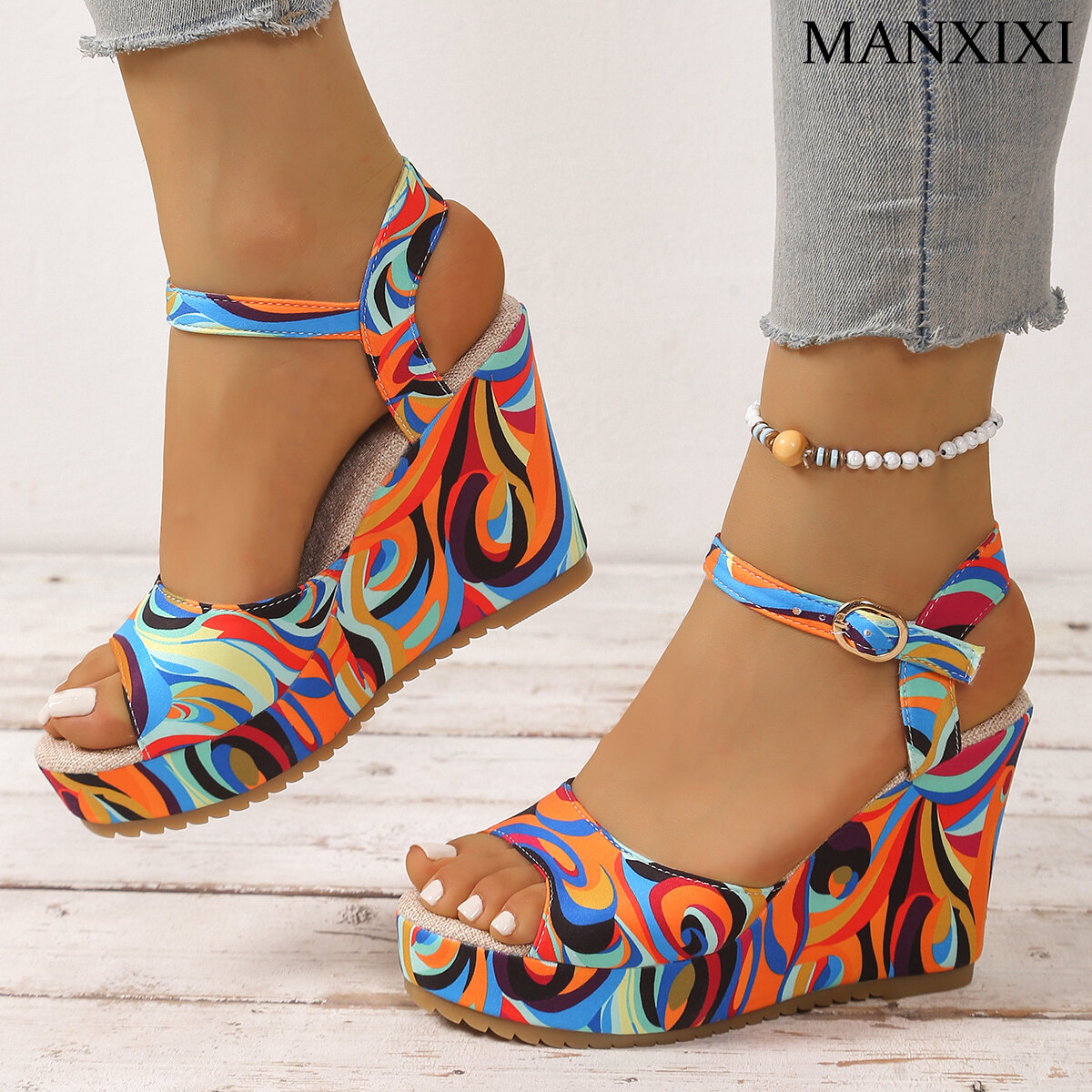MANXIXI Fashion Women Wedge Heels 10 cm Beautiful Sandals (Size 35-43) ราคา 548 บาท*ส่งฟรี