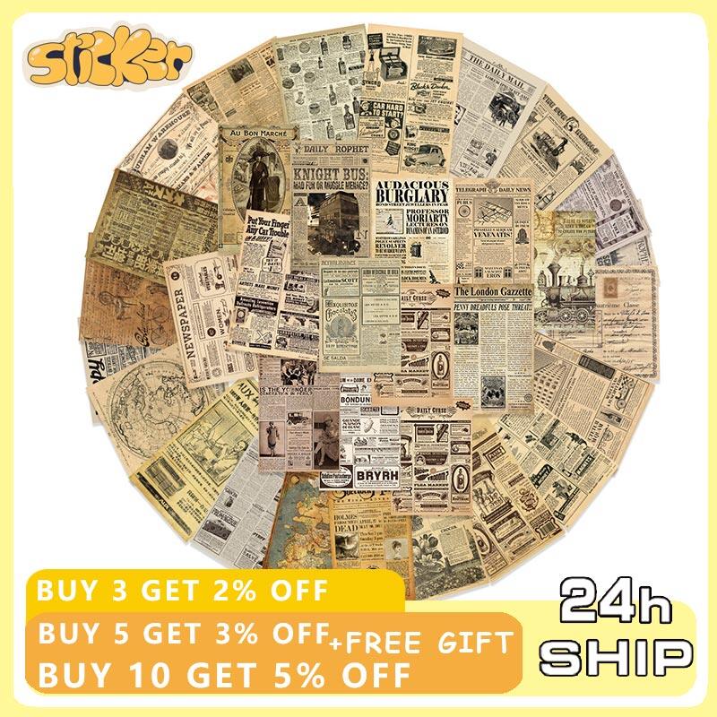  35 miếng dán giấy da cổ điển đề can giấy báo Retro Vali Nhật ký tự làm trang trí sổ lưu niệm điện thoại máy tính xách tay xe đạp nhãn dán xe 