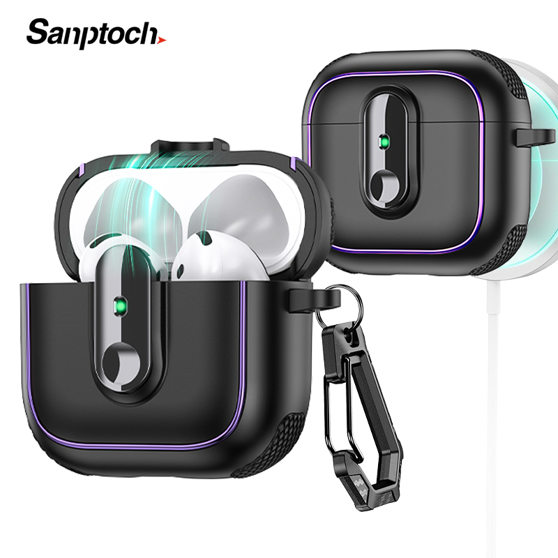 Sanptoch Premium Lock Switch Case For AirPods 4 / Pro2 / 3rd / Pro Wireless Earphone Military Shockproof Cover For Airpods 2 / 1 Gen Matte Protective Casing With Keychain ราคา 123 บาท*ส่งฟรี