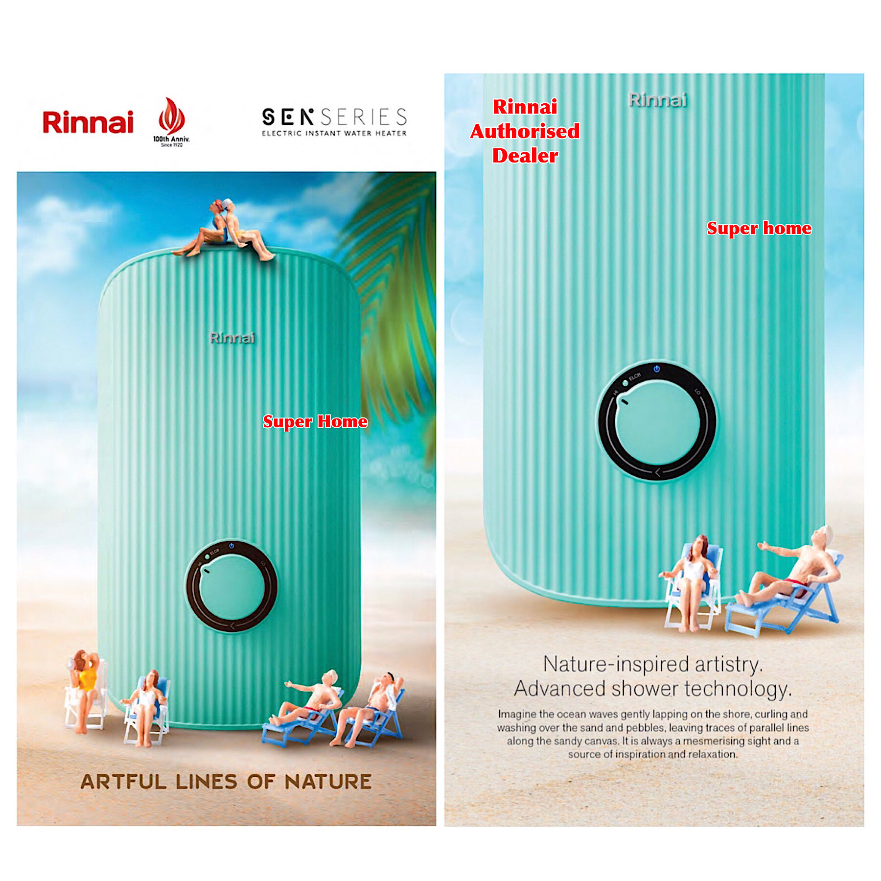 Rinnai Water Heater REIE380NPCTQ (AQUA TURQUOISE) NonPump Instant