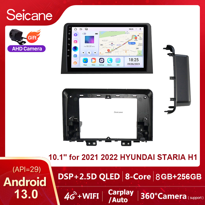 Seicane 10.1 inch 2.5D QLED touchscreen Android 13.0 Head Unit Radio Player for 2021 2022 HYUNDAI STARIA H1 GPS Navigation Bluetooth Car Audio System Support Mirror Link 4G WiFi Carplay Split Screen Netflix PlayStore Waze YouTube ราคา 3,600 บาท*ส่งฟรี