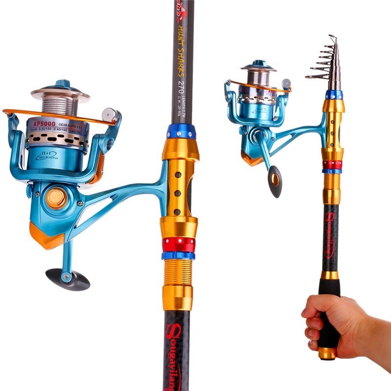 Sougayilang Carbon 1.8-3.6M Telescopic Fishing Rod With Spinning Reel  Fishing Rods and Reels Set