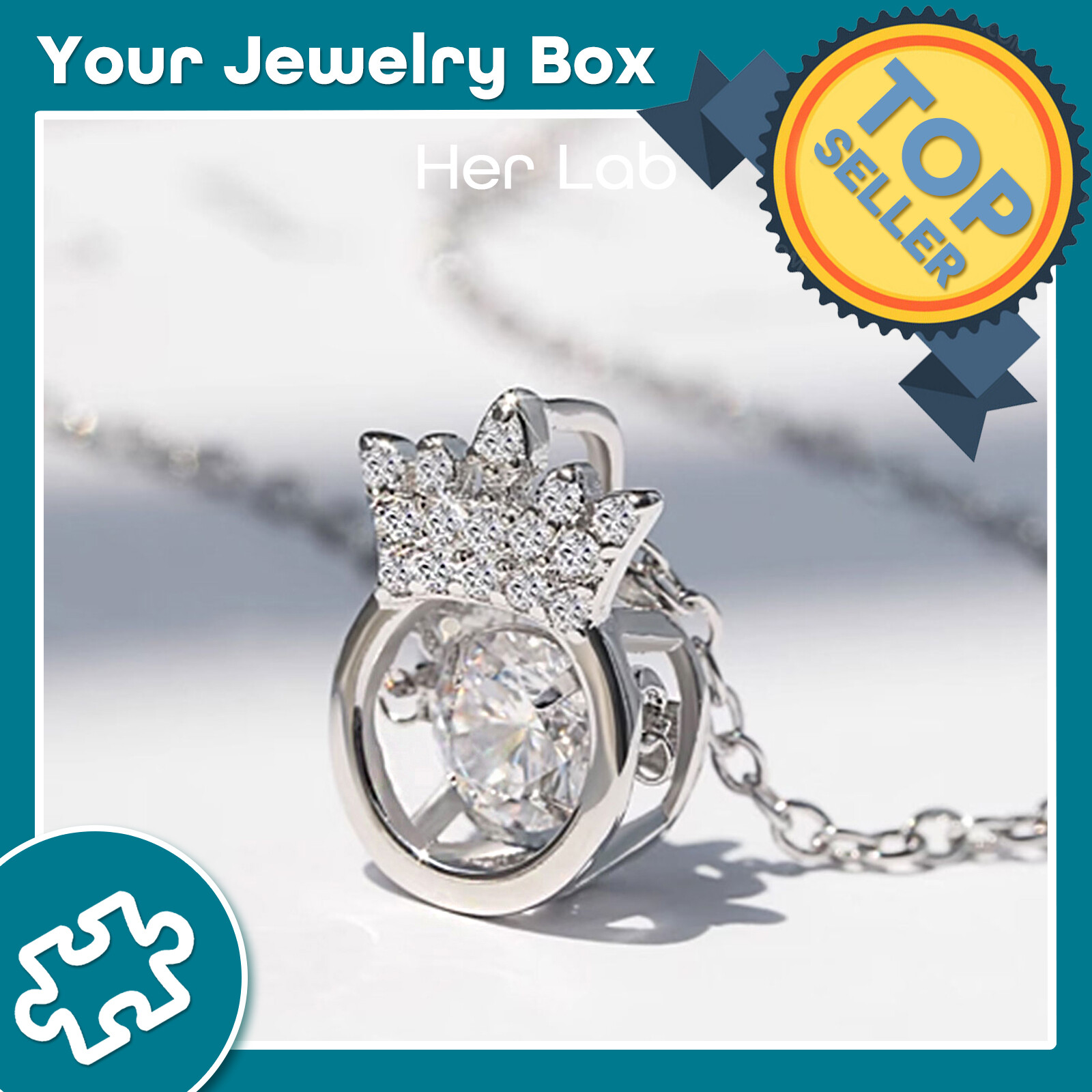 Her Lab Jewelry | Genuine D-color moissanite sparkling diamond necklace 925 sterling silver crown heart-beating women's pendant GRA certificate 100% passed the diamond detector all-match high-end gift ราคา 2,947 บาท*ส่งฟรี
