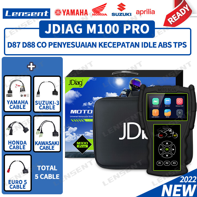 Lensent Jdiag M100 Pro [YAMAHA & HONDA & EURO5 & SUZUKI & KAWASAKI] Moto Scanner D87 D88 CO Idle Speed Adjustment ABS Diagnostic Test TPS Computer EFI Professional Battery Tester Clear Error Code ราคา 6,850 บาท*ส่งฟรี