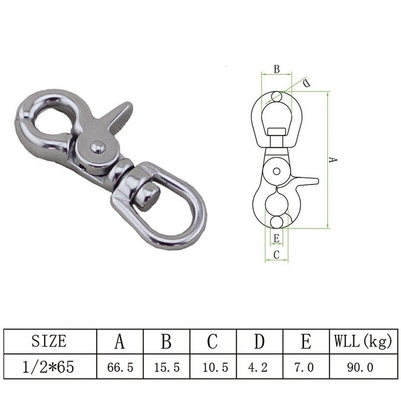 1PCS Swivel Spring Eye Snap Trigger Clip Hook 65mm Stainless Steel 316 Snap  Hook