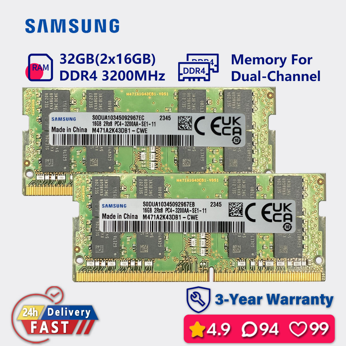 32Gb Ddr4 Samsung Ram For Desktops & Laptops - High Performance