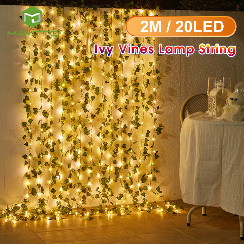 MAYTTO 2M / 5M Fake Vines with 20 / 50 LED Solar Outdoor String Lights Artificial Plants Patio Decor Hanging Fake Ivy Greenery Garland Plants Fake Leaves For Balcony Decor / Outdoor Wall Decor / Garden Decor / Party