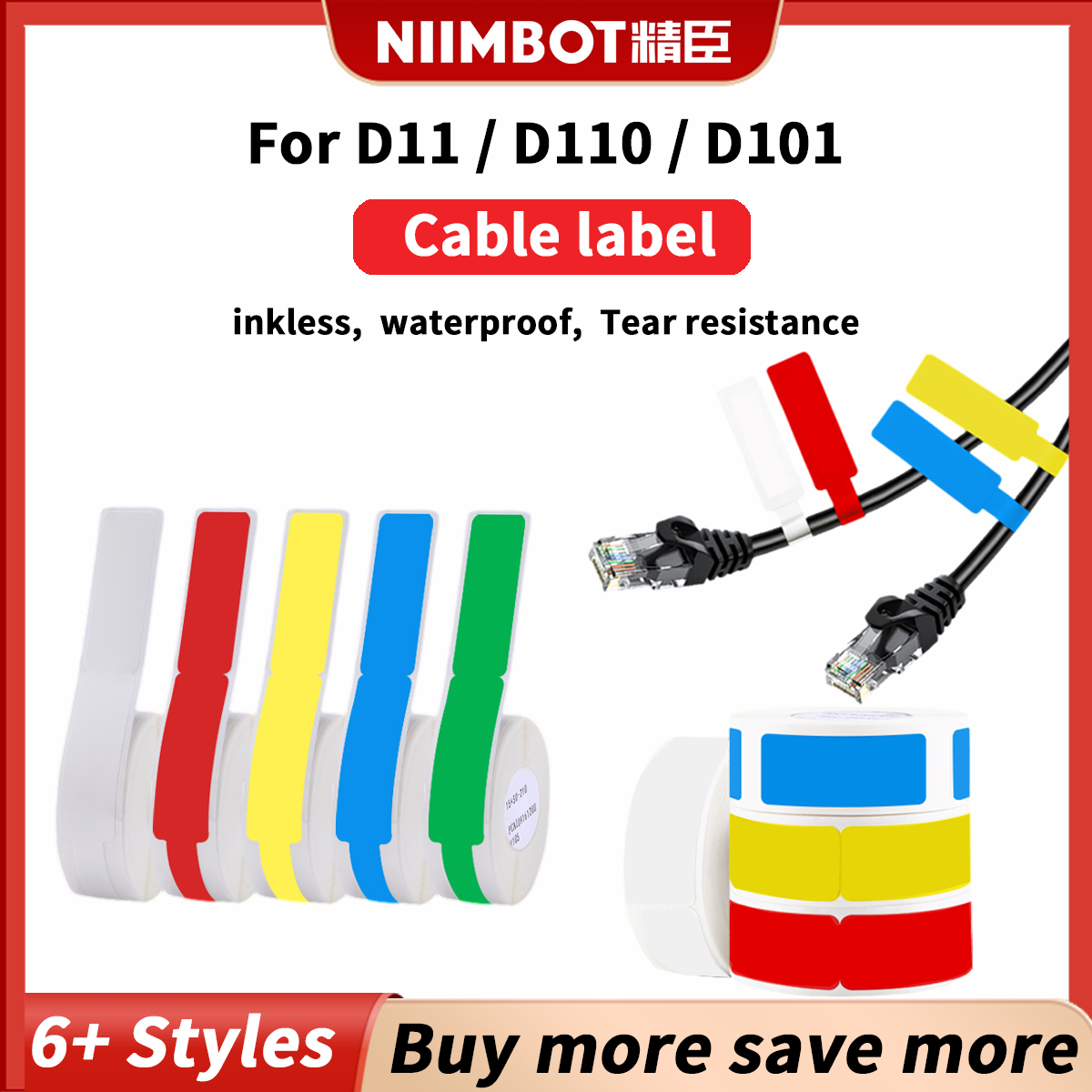 Cable Label】 NIIMBOT D11 / D110 / D101 / H1 / H1S Label Printer Paper ...