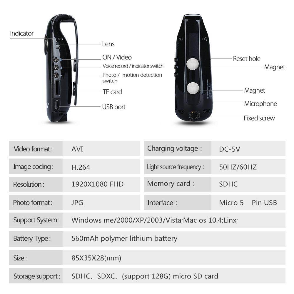 BOBLOV 007 Body Mini Police Camera HD 1080P Video Audio Recorder
