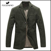 FUGUINIAO Mens Business 100% Pure Cotton Casual Suit Coat Male Masculino Solid Jackets Outwear New Military Jacket Blazers