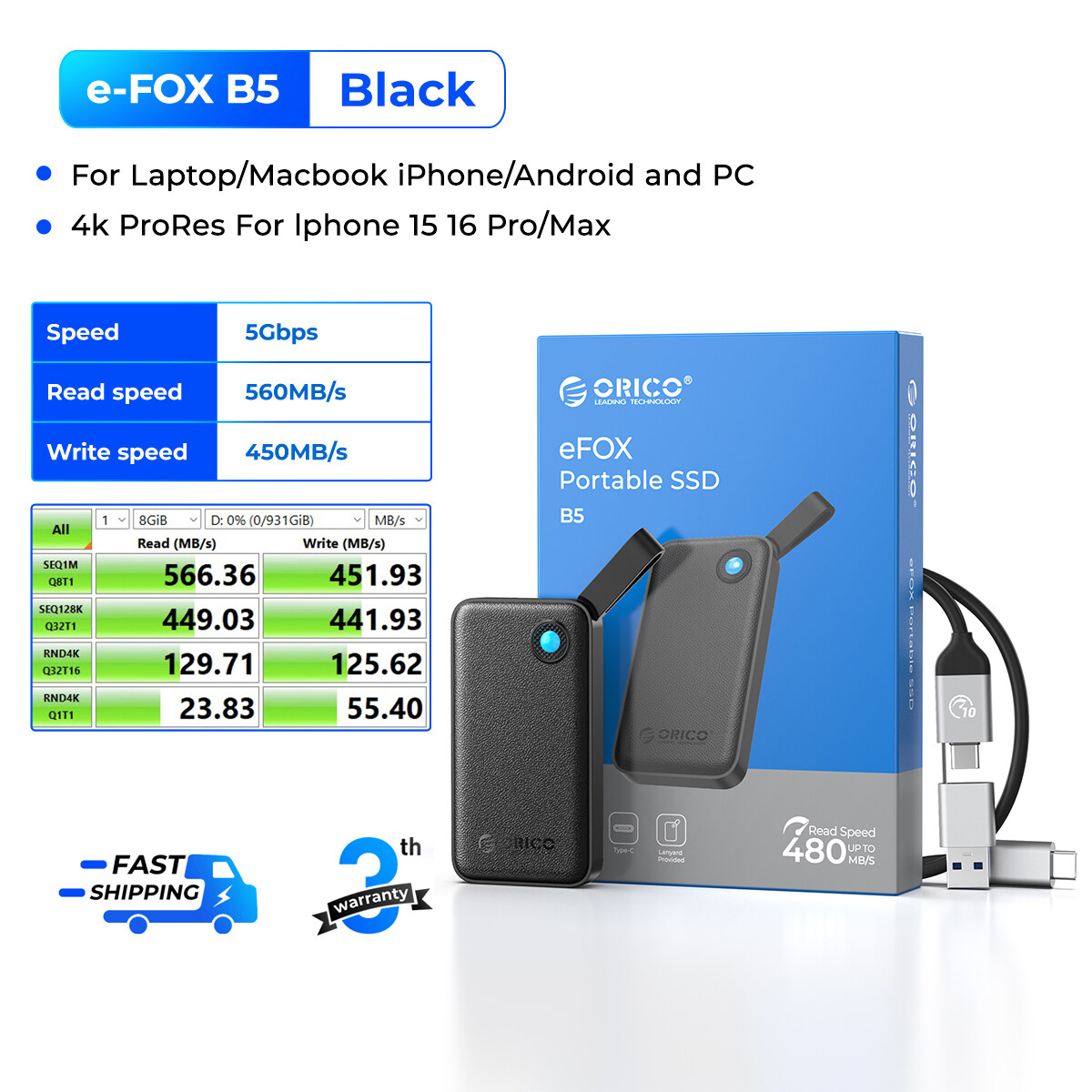 ORICO e-fox 500 MB/giây cực kỳ di động SSD 512GB 1TB 2TB