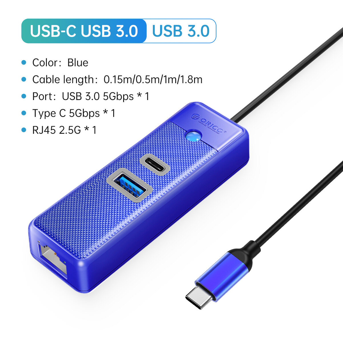 ORICO Bộ chuyển đổi Ethernet USB để 2500mbps Bộ chuyển đổi mạng RJ45 2.5g Mạng LAN có dây Bộ chuyển