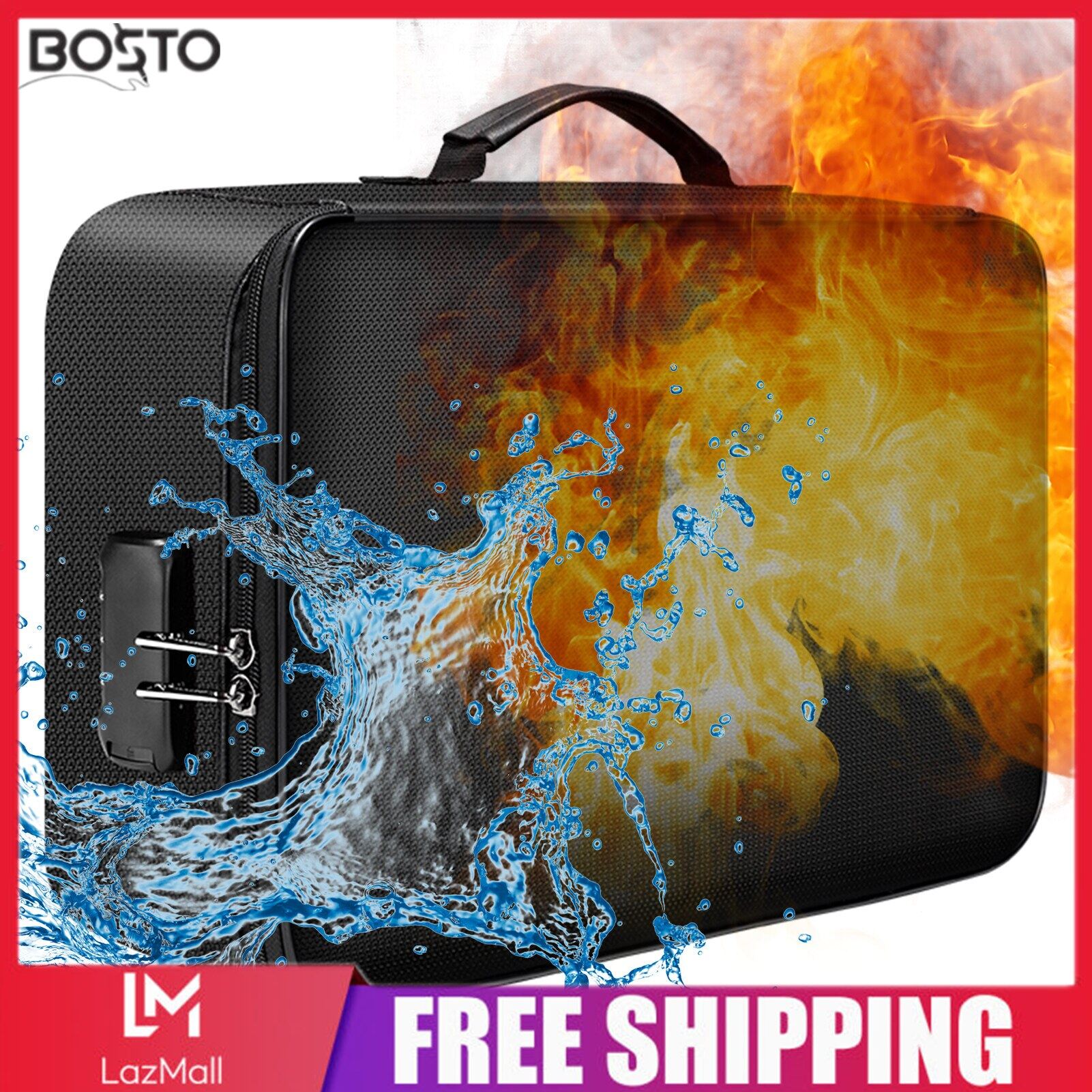 100% Genuine BOSTO Fireproof Document Bag with Lock Zipper Closure Fire &