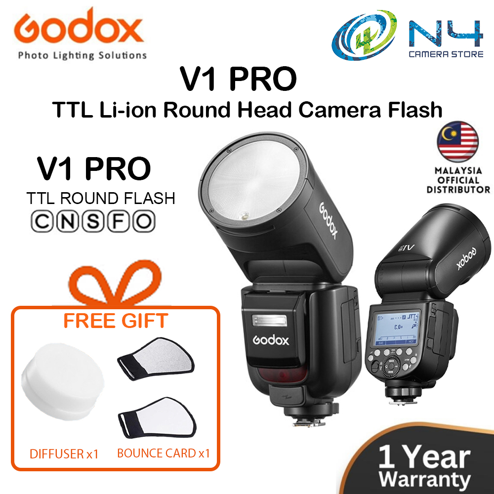 Godox V1 Pro N V1Pro-N Round Head Camera Flash TTL Speedlite Compatible For Nikon,2.4G Wireless TTL Speedlight Strobe,76Ws HSS 1/8000s With 2980mAh Li-ion Battery,Detachable Sub Flash Support Type-C