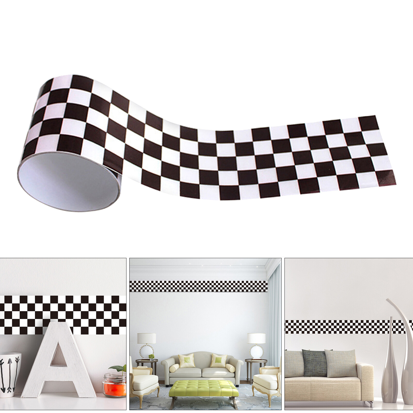 Dolity Black White Grid Mosaic Wall Decal Wall Sticker Living Room