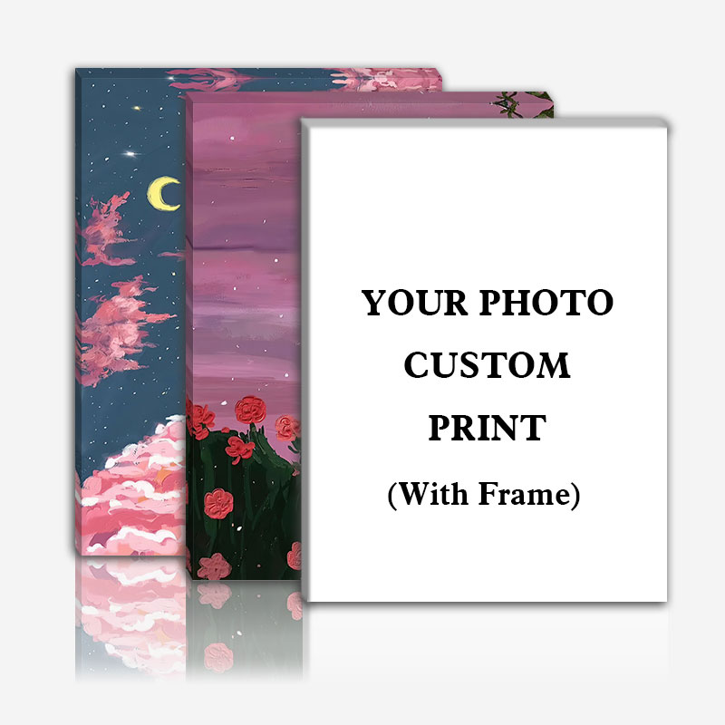 （With Frame）Custom Canvas Painting Gift Prints Personalized Poster Wood Frame Wall Art with Your Photos Decorative Picture for Home