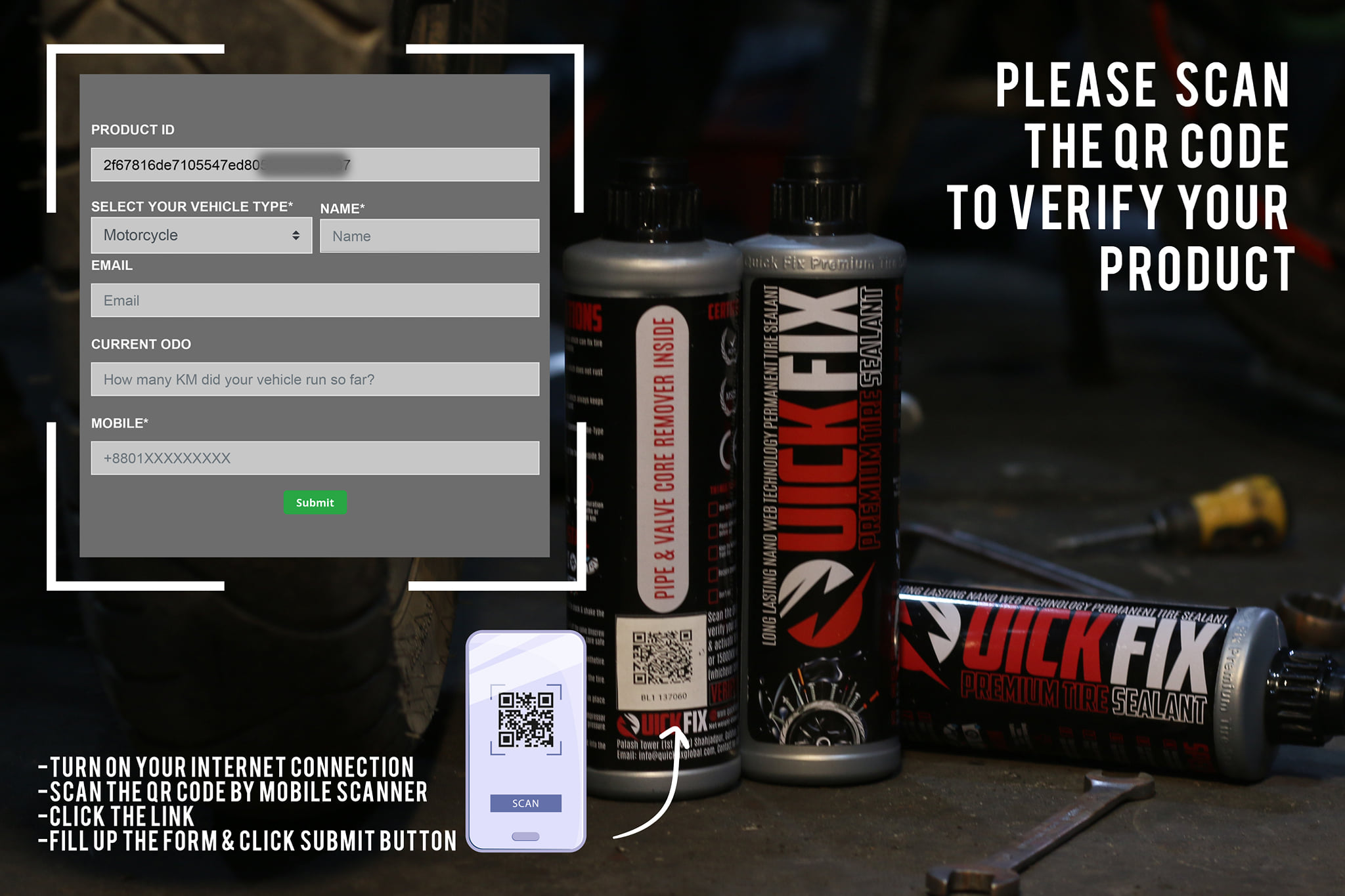 Quick Fix Premium Tire Sealant (2 Piece) for Motorcycle 450ml 2 Piece ...
