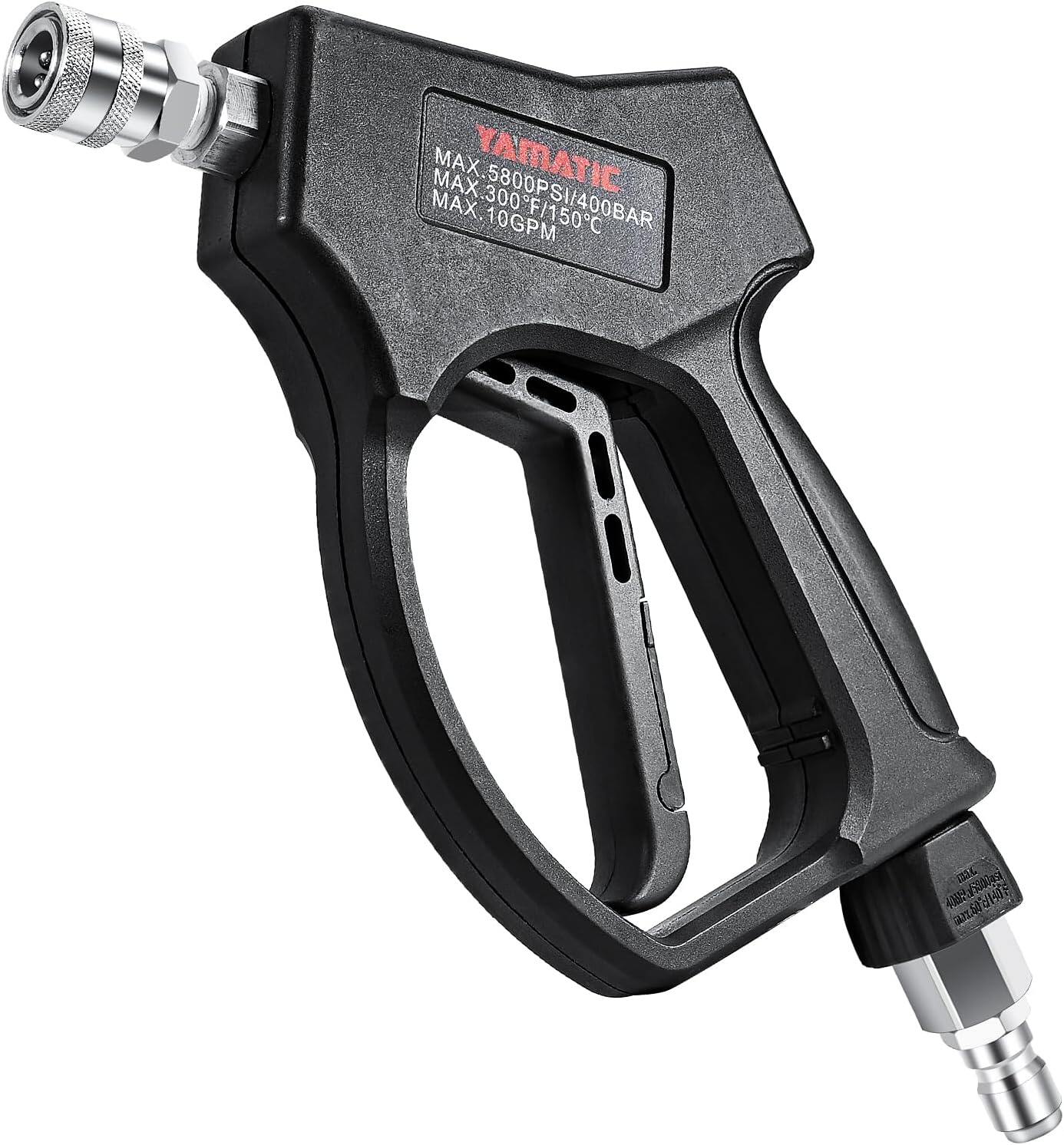 YAMATIC Stainless Steel Short Pressure Washer Gun 5800 PSI with Swivel 3/8" Plug, Easy Pull Trigger High Power Washer Handle with 1/4" Quick Connect for Foam Cannon Gun Car Wash ราคา 2,703 บาท*ส่งฟรี