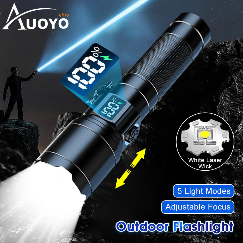 Auoyo đèn Pin đèn pin ngoài trời LED mạnh đèn Pin đèn pin Kính thiên văn Đèn pin Focus ánh sáng mạnh Zoom có thể sạc lại ngoài trời 5 chế độ ánh sáng đi bộ đường dài cơ động sáng mạnh đèn pin cắm trại