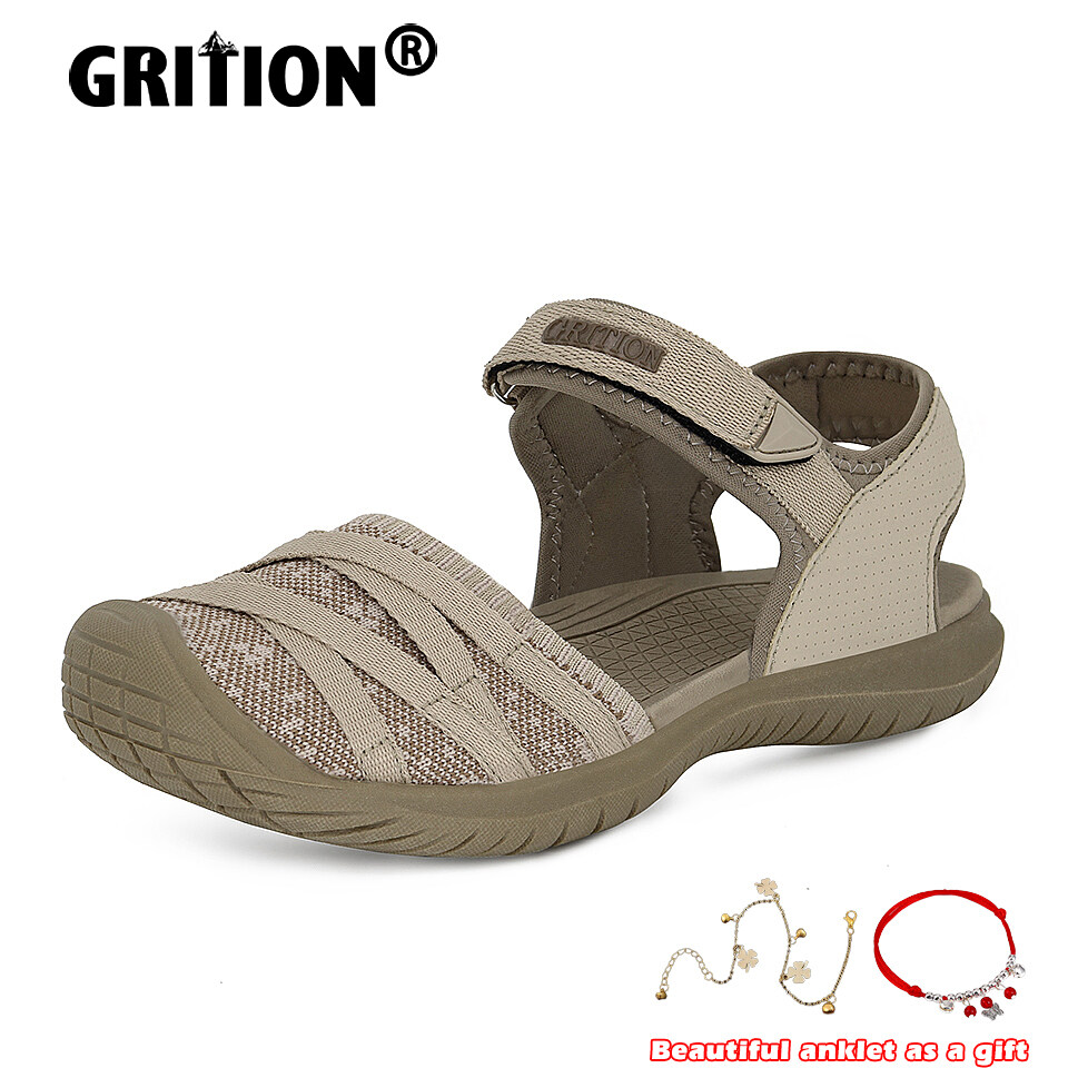 GRITION Xăng Đan Mùa Hè Cho Nữ Xăng Đan Thời Trang Đế Bằng Đi Biển Thoáng Khí 2022 Ngoài Trời Giày Bé Gái Chống Trượt Nhẹ Bít Mũi Thường Ngày