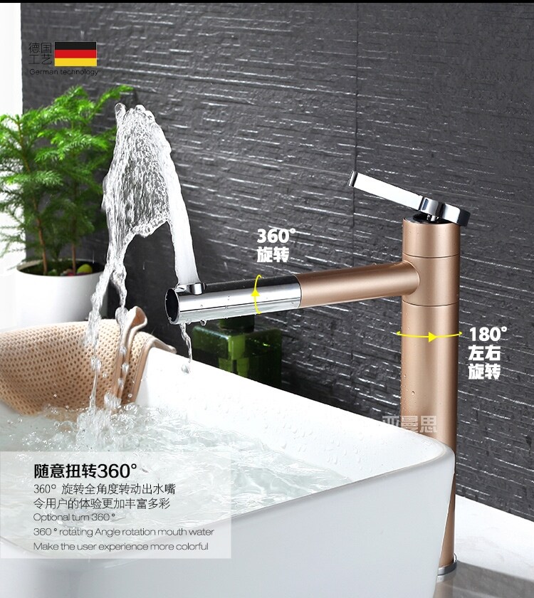 Gambar All faucets copper cold hot puckering rotating European heightening the stage basin sinks of the lacquer that bake