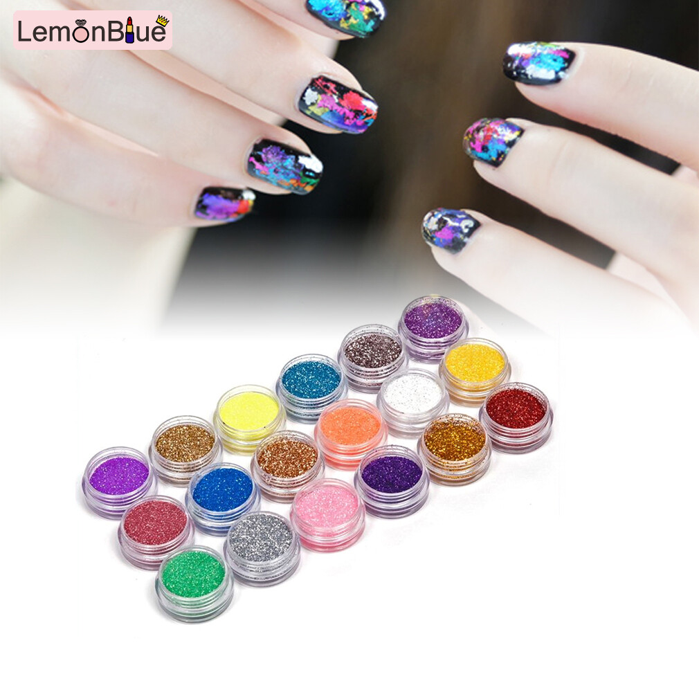 Gambar LemonBlue 18 Colors Nail Art Glitter Powder Dust For UV GEL Acrylic Powder Decoration