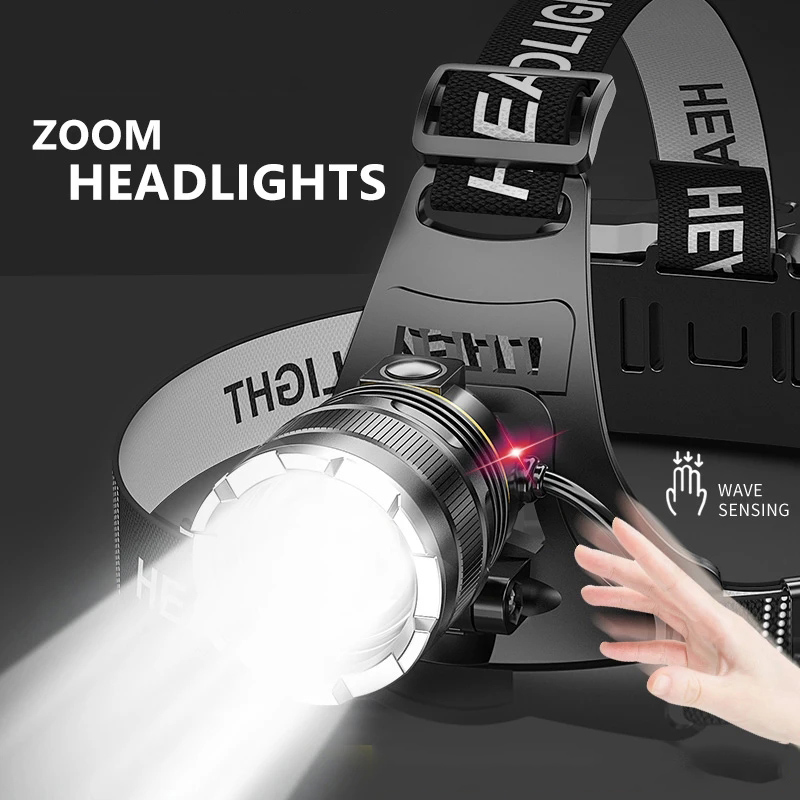 Cảm biến Led Đèn Pha không thấm nước đèn pha có thể sạc lại câu cá tìm kiếm cắm trại Đèn pin đeo đầu zoom đèn lồng
